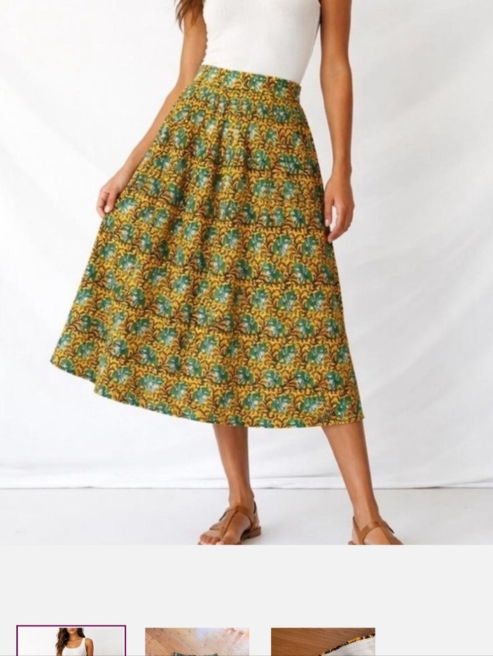 Jcrew Women’s Floral Elephant Pleated Midi Skirt - Yellow & Green
